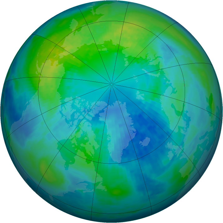 Arctic ozone map for 09 October 1992